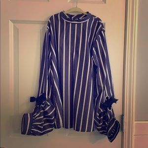 Zara navy white striped bow tie sleeved top